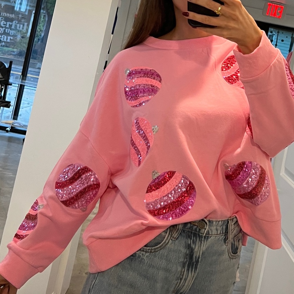 Pink Sequin Ornament Sweatshirt - Picture 5 of 5